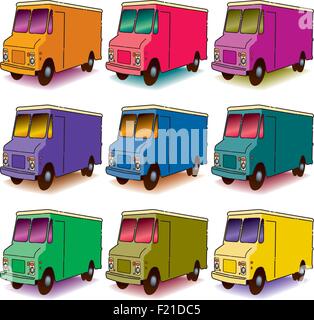 Une série de 9 illustrations en couleurs de bord chariot. Illustration de Vecteur