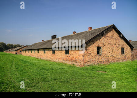 Pologne, Musée d'état d'Auschwitz-Birkenau, le Camp de concentration de Birkenau, préservé des casernes prisonnier. Banque D'Images