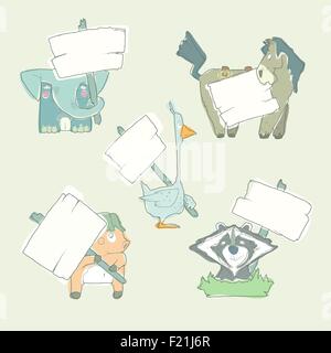 Vector cartoon dessiné à la main avec des affiches d'animaux collection Illustration de Vecteur