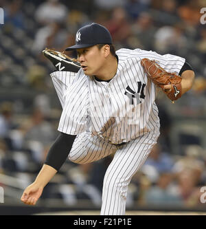 Le Bronx, New York, USA. Sep 8, 2015. Masahiro Tanaka (Yankee), 8 septembre 2015 - MLB : Masahiro Tanaka de l'emplacements des Yankees de New York en ligue majeure de baseball pendant les match contre les Orioles de Baltimore au Yankee Stadium dans le Bronx, New York, United States. © AFLO/Alamy Live News Banque D'Images