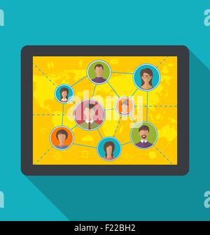 Ordinateur tablette avec les utilisateurs du réseau social et de l'amitié Illustration de Vecteur