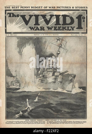 1915 Vivid War Weekly torpilles sous-marines britanniques cuirassé allemand dans Baltique Banque D'Images