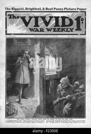 1915 l'officier d'artillerie hebdomadaire de la Guerre des vives fait face à l'ennemi seul Banque D'Images