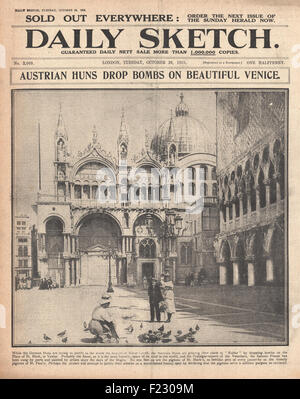 1915 Daily Sketch des avions autrichiens larquent des bombes à Venise Banque D'Images