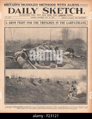 1915 Daily Sketch les armées russes et autrichiennes s'affrontent dans les Carpates Banque D'Images