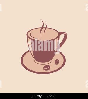 Tasse de café aromatique et les haricots sur soucoupe, style Vintage Illustration de Vecteur