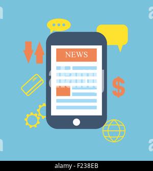 Les symboles de l'icône de téléphone concept global news information business onli Illustration de Vecteur