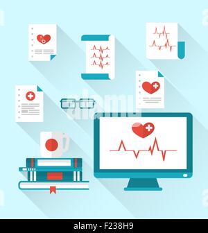 Définir une télévision moderne icônes médicale avec les documents papier avec police Illustration de Vecteur