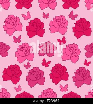 Seamless Texture avec des fleurs roses et des papillons, Rose Romant Illustration de Vecteur