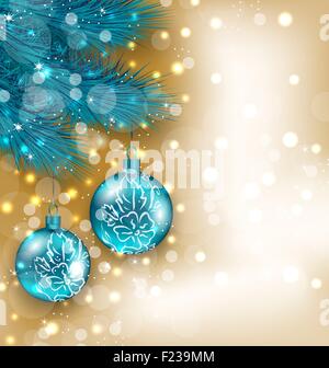 Nouvelle Année avec de la décoration de boules sur brindilles de sapin Illustration de Vecteur