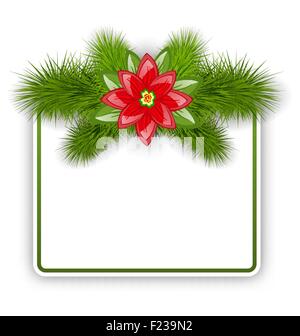 Carte postale de Noël avec des branches de sapin et des fleurs poinsettia Illustration de Vecteur