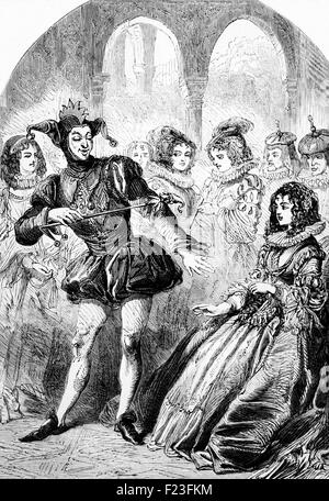 Un bouffon Anglais Espagnol divertissant mesdames lors d'une visite du Prince Charles à Madrid en février 1623. Le Match était un espagnol a proposé le mariage, entre Charles et Anna Maria Infante d'Espagne, fille de Philippe III d'Espagne. Toutefois, ce système s'est avéré impopulaire auprès de l'Angleterre protestante de la Chambre des communes. Banque D'Images