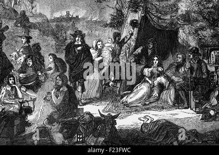 Une vue de Highgate du Grand Incendie de Londres, un conflit majeur qui a soufflé sur les parties centrales de la ville anglaise de Londres du dimanche 2 septembre au mercredi 5 septembre 1666. L'un incendie a ravagé la ville médiévale de Londres à l'intérieur de l'ancien mur de la ville romaine. Il a menacé, mais n'atteint pas le quartier aristocratique de Westminster, le Palais de Charles II de Whitehall. Il a détruit 13 200 maisons, 87 églises paroissiales, la Cathédrale St Paul, et la plupart des bâtiments de la ville. Il est estimé d'avoir détruit les maisons de la ville de 70 000 80 000 habitants. Banque D'Images