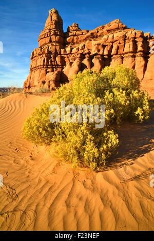 Château comme des rochers le long de la route 24 près de Hanksville, Utah, dans le désert de San Rafael. Banque D'Images