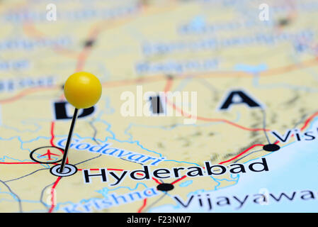 Hyderabad sur une carte de l'Asie Banque D'Images