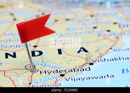 Hyderabad sur une carte de l'Asie Banque D'Images