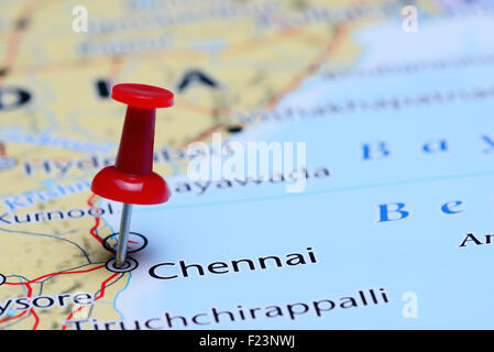 Chennai épinglée sur une carte de l'Asie Banque D'Images