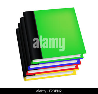 Pile de livres de couleur réaliste avec couvercles vides. Vector illustration isolé sur fond blanc Banque D'Images