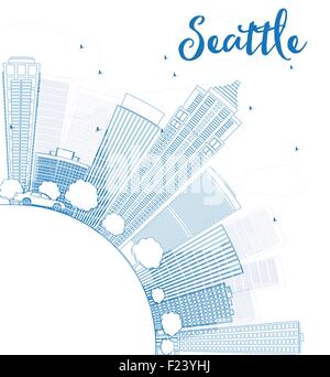 Contours Seattle City Skyline avec bâtiments bleu et copier l'espace. Vector Illustration Illustration de Vecteur