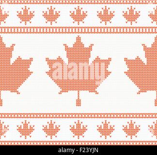 Tricotés sans couture automne texture avec feuille d'érable rouge. Vector illustration Illustration de Vecteur