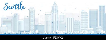 Contours Seattle City Skyline bleu avec les bâtiments. Vector Illustration Illustration de Vecteur