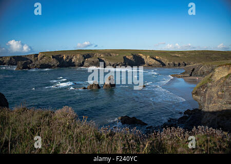 En Porthcthan Porthcothan Bay sur la côte nord des Cornouailles tiré du chemin côtier du sud-ouest. Banque D'Images