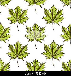 Feuilles d'érable en croquis style vintage, vector pattern transparente Illustration de Vecteur