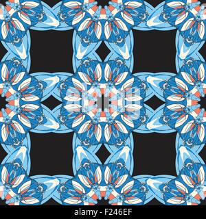 Vector background. Beau motif carré géométrique. L'imitation de la porcelaine chinoise la peinture. Arrière-plan de symétrie bleu Illustration de Vecteur