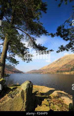 Printemps, les réflexions dans Thirlmere réservoir, Parc National de Lake District, Cumbria, England, UK Banque D'Images