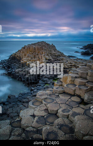 Sur le crépuscule des géants le long de la côte nord, dans le comté d'Antrim, Irlande du Nord, Royaume-Uni Banque D'Images