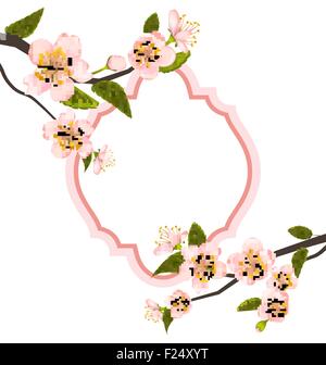 Carte romantique avec des branches d'arbre en fleurs Illustration de Vecteur