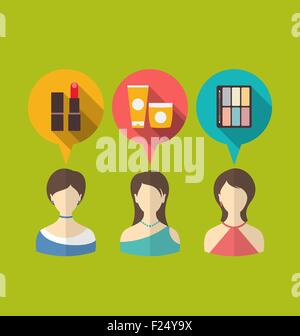 Icônes de télévision femme avec trois discours et bulles Illustration de Vecteur