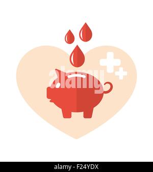 Icônes de télévision Concept medical tirelire comme don de sang Illustration de Vecteur