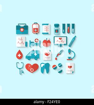 Télévision moderne Collection d'icônes d'éléments et d'objets médicaux Illustration de Vecteur