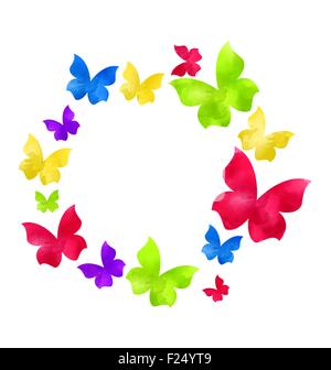 Résumé à la main les papillons dans l'aquarelle châssis rond, copie Illustration de Vecteur