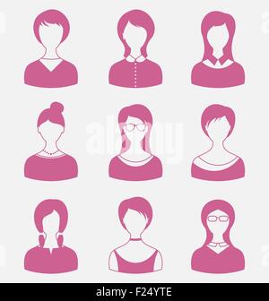 Avant de définir les avatars portrait femelles isolated on white backgrou Illustration de Vecteur