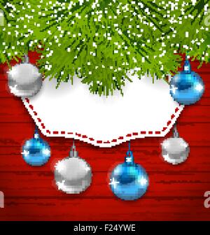 Carte de vœux de Nouvel An avec boules colorées et branches de sapin Illustration de Vecteur