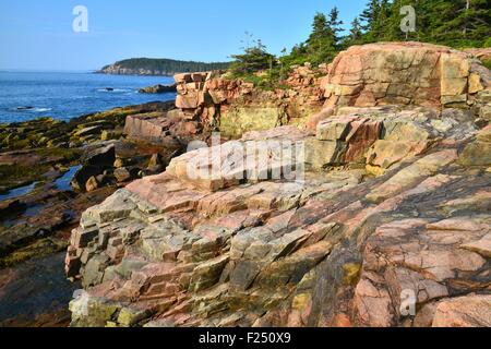 Scène côtière de l'Océan Atlantique le long des falaises de la loutre dans l'Acadia National Park dans l'Est du Maine. Banque D'Images