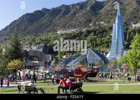 Andorre, Andorre-la-Vieille, capitale de l'état, Escaldes Engordany Andorre, Caldea et station de bien-être par l'architecte Jean-Michel Ruols Banque D'Images