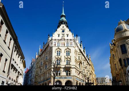 République tchèque, Prague, centre historique classé au Patrimoine Mondial de l'UNESCO, Stare Mesto, l'Hôtel Paris façade dans le style Art Nouveau Banque D'Images