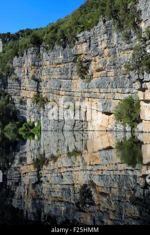 France, France, Var, sur la rive gauche et Alpes de Haute Provence sur la rive droite, le Parc Naturel Régional du Verdon, basses gorges du Verdon en aval du lac de Sainte Croix, gorges de Baudinard Banque D'Images