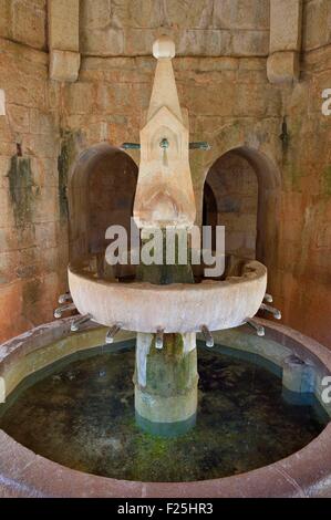 La France, Var, l'abbaye cistercienne du Thoronet, la fontaine du cloître Banque D'Images