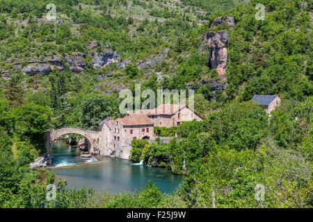 La France, l'Aveyron, les Causses et les Cévennes, paysage culturel agropastoraux méditerranéens, classé au Patrimoine Mondial de l'UNESCO, La Vallée de la Dourbie, Parc Naturel Régional des Grands Causses, La Roque Sainte Marguerite, le Moulin de Corp (Moulin de corp) Banque D'Images