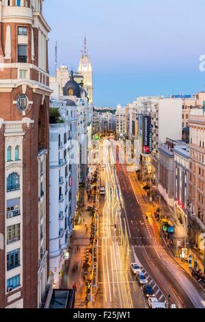 Espagne, Madrid, La Latina, vue générale de la Gran Via Banque D'Images