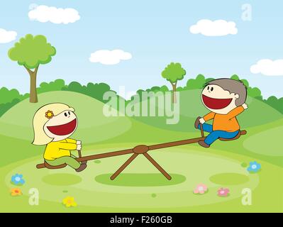 Deux enfants sur une balançoire Illustration de Vecteur