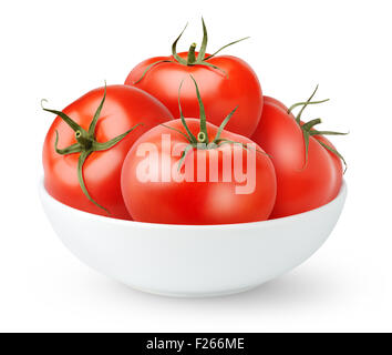 Les tomates dans un bol isolated on white Banque D'Images