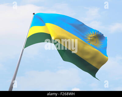 Drapeau du Rwanda sur ciel clair. Banque D'Images