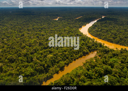 Yavari-Mirin Rainforest par antenne, rivière, lac et forêt primaire d'Oxbow, Région de l'Amazonie, Pérou Banque D'Images