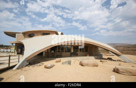 Une vue sur la Valle de Guadalupe de Mexico sur la Ruta del Vino. Alximia Winery. Banque D'Images