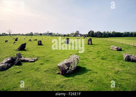 Stanton Drew, Somerset en Angleterre. L'ensemble de l'année 4000 + pierres préhistoriques du nord-est du grand cercle, cercle de village et Banque D'Images